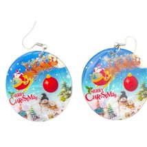 Shell Earrings Merry Christmas Santa in Sleigh Snowmen - £12.45 GBP