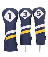 Majek Retro Golf Headcovers Blue White and Yellow Vintage Leather Style ... - £26.48 GBP