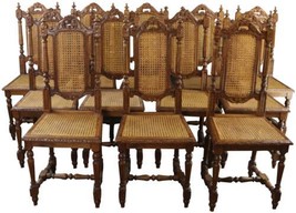 Antique Dining Chairs Chair Hunting Renaissance Set 12 Oak Cane Rattan - $5,629.00