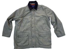 Vintage Izod Mens Thick collared Coat Winter Jacket  Sz XXL Khaki Canvas - £41.50 GBP