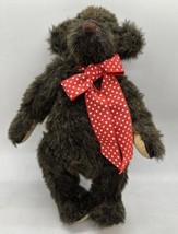 Vintage Brown Teddy Bear 10&quot; Jointed w/ Polka Dot Bow - £11.72 GBP