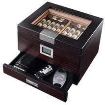 Ebony Wood- With Drawer and Digital Hygrometer Mantello Cigars Humidor, ... - £82.20 GBP