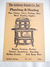1918 Ad The Anthony Adams Co., Stafford Springs Ct. Plumbing &amp; Heating - £6.38 GBP