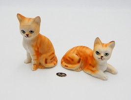 Orange Tabby Cat Miniature Figurine Pair Bone China Taiwan Matte Finish S/2 - $15.99