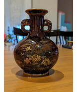 Vintage Japanese Painted Vase Floral Gold Trim - £38.30 GBP