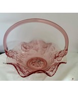 Vintage Tiara Pink Glass Rose Handled Basket Indiana Glass Crimped Edge ... - $19.79
