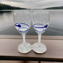 Block Manet Blue Drop Swirl Line Set of 2 Wine Water Goblets Glasses - $38.02