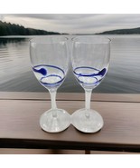 Block Manet Blue Drop Swirl Line Set of 2 Wine Water Goblets Glasses - $38.02