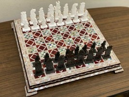 Luxury Chess pieces Camel Bones &amp; Chess Board Inlaid mother of Pearl 12&quot; - £255.65 GBP