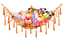 Stuffed Animals Storage Hammock Orange Toy Organizer Corner Hanging Net Macrame - £13.78 GBP