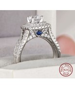 2 Pcs Halo Round Cut AAAAA Cz Engagement Ring Set 925 Silver Victorian S... - $179.08