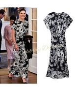 Princess Victoria-Inspired Floral Print Ruched A-Line Midi Dress Royal S... - $112.49 CAD
