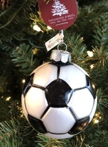 Enchanted Forest Christmas Ornament Glass Silver Black Soccer Ball - £11.06 GBP