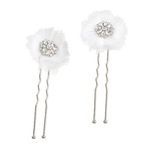 David Tutera Bridal Hair Pins Silver Flower With Rhinestones &amp; Netting - £18.71 GBP