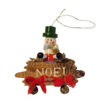 Vintage Painted Wood Snowman Noel Jingle Bells Christmas Tree Ornament 1970s EUC - £8.78 GBP