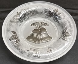 I) Christmas Holly Bells Decorative Frosted Glass Candy Dish Bowl 8&quot; Hol... - $9.89