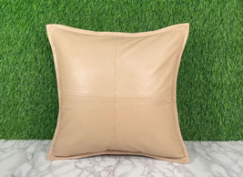 Beige Sofa Cushion Case Genuine Soft Lambskin Leather Pillow Cover Handmade - £30.68 GBP