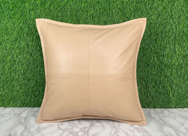 Beige Sofa Cushion Case Genuine Soft Lambskin Leather Pillow Cover Handmade - $53.52 CAD
