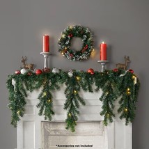 6 Ft Battery-Operated Pre-Lit Cascading Christmas Garland w/ Timer Mantel Decor - £27.85 GBP