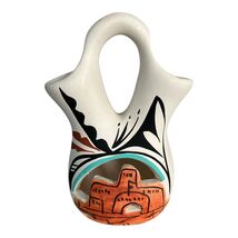 Vtg L. Toya Wedding Vase Pottery 5x4 Hand Painted Southwest Pueblo Style... - $25.20