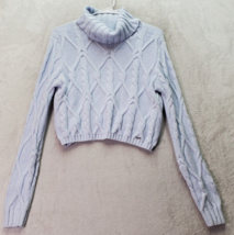 Hollister Cropped Sweater Womens XS Blue Cable Knit Long Sleeve Turtleneck Logo - £17.41 GBP