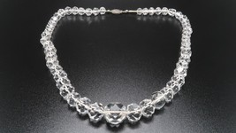 Antique Art Deco Graduated Crystal Sterling Silver Necklace 16.5&quot; - £77.23 GBP