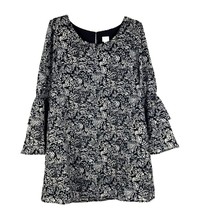 A New Day Dress Size Medium M Tunic Top Black Beige Floral Bell Sleeve L... - £20.67 GBP