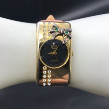 Vintage Pierre Rucci Collection Jeweled Gold Tone Bowtie Watch Leather Band - £50.27 GBP