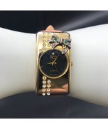 Vintage Pierre Rucci Collection Jeweled Gold Tone Bowtie Watch Leather Band - £49.48 GBP