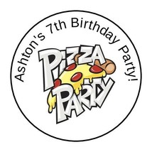 30 Pizza Party Personalized Birthday Party Stickers Favors Labels round 1.5&quot; - £9.47 GBP