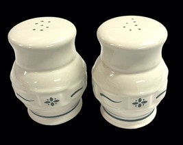 Longaberger Pottery Woven Traditions Salt And Pepper Shakers Ivory &amp; Green - £17.69 GBP