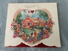 School House Hearts &amp; Flowers Valentines Day Card 1900&#39;s Vintage  - £3.54 GBP