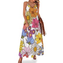 Mondxflaur Colorful Daisy Summer Dresses for Women V-neck Sleeveless Long Dress - £26.28 GBP