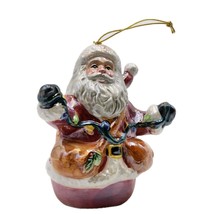 Iridescent Glazed Ceramic Santa Claus &amp; String Of Christmas Lights Ornam... - $244.36 MXN