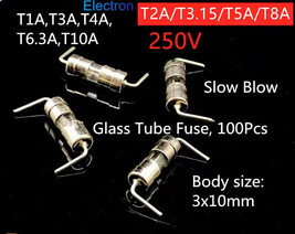 100pcs Slow Blow Glass Tube Fuse 3*10mm T1A T2A T3A T5A T8A T10A 250V Bend Foot - £5.92 GBP