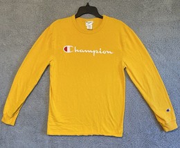 Champion Long Sleeve T-Shirt Size M Yellow Spell Out Logo Cotton Mens - $15.99