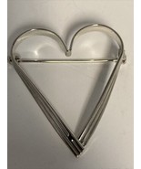 Sterling Silver NES 925 Open Heart Brooch Pin 2”X1.5” 5.2g - £15.54 GBP