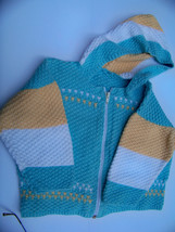 Knit Sweater Hooded With Zipper Toddler Child Green and Yellow - £13.51 GBP