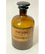 Rare Antique French Amber Apothecary Tincture Bottle Glass Stopper Paper... - $48.00 CAD