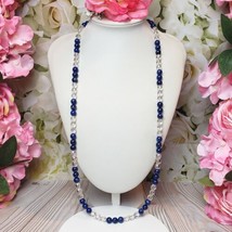 Vintage Clear Faceted Crystal &amp; Sodalite Stone Beaded Necklace - £18.18 GBP