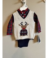 Toddler Boys Izod 3 Pc Christmas Outfit Reindeer Sweater Shirt Pants 3-6... - €14,09 EUR