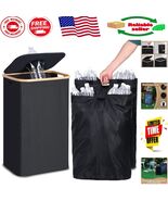 Stylish Black Recycling Bin with Bamboo Handle and Easy Assembly Feature... - $79.43 CAD