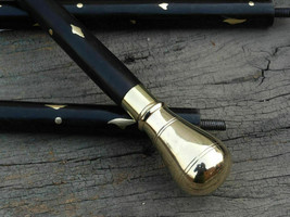 Vintage Walking Stick Cane Brass Designers Victorian Handle Wooden Style - £25.09 GBP