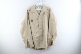 NOS Vintage 60s Mens Medium Long Sleeve Mechanic Button Work Shirt Tan Khaki USA - £27.01 GBP