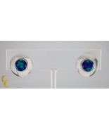 Sterling Silver Malachite Azurite Cabochon Clip-On Earrings in Disk Sett... - $458.18 CAD