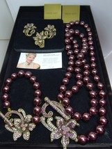 New HEIDI DAUS Floral Necklace Bracelet Earrings Ring,4 Piece Set , Aubergine - £259.79 GBP