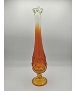 Viking Glass Swung Vase 14.5&quot; Persimmon Orange Hexagon Pattern Glows Vin... - $2,103.92 MXN