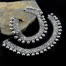 Indien Traditionnel Véritable Argent Boules Oxydé Femme Bracelets Cheville Paire - $416.41