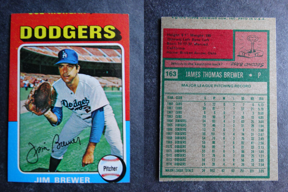 Primary image for 1975 Topps Mini #163 Jim Brewer Dodgers Miscut Error Oddball Baseball Card