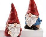 Garden Gnome Statues Set 2 Red Hat White Beard Bulbous Nose 8.5&quot; High Po... - $29.69